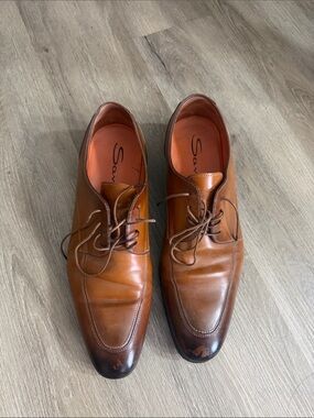 Santoni Men’s Brown Burnished Leather Derby Shoes